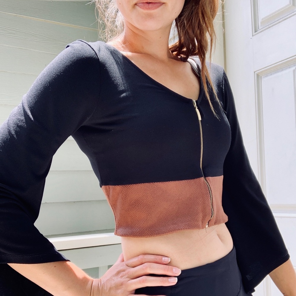 Greek Boutique Front Zip Cropped Top
